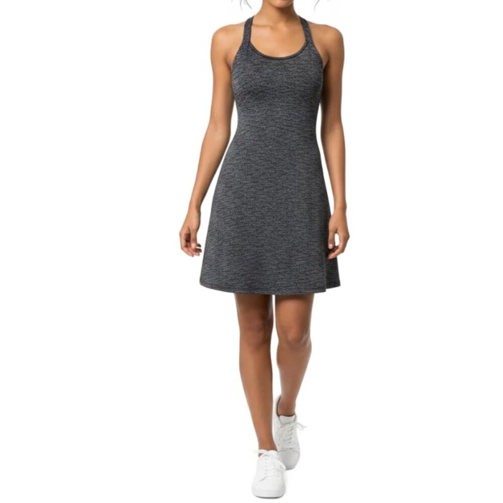 MPG Mondetta Travel Dress Racerback Black Gray Built in Shelf Bra Womens Medium